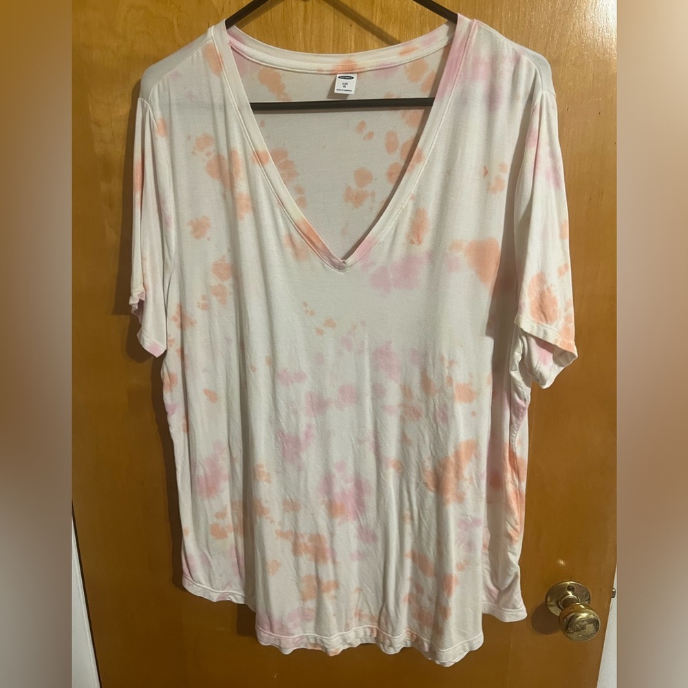 Old Navy luxe white pink orange tie dye v-neck tee XL